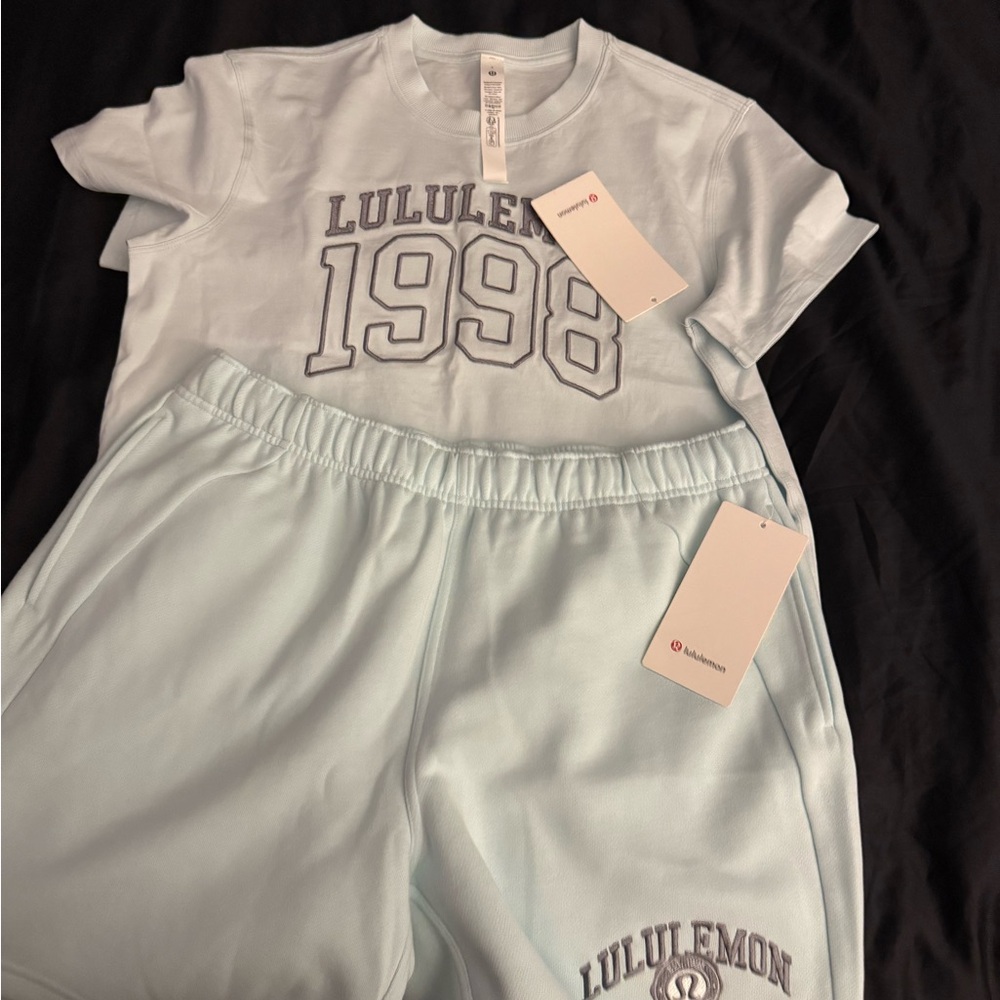 Lululemon Light Blue T-Shirt and Shorts Set